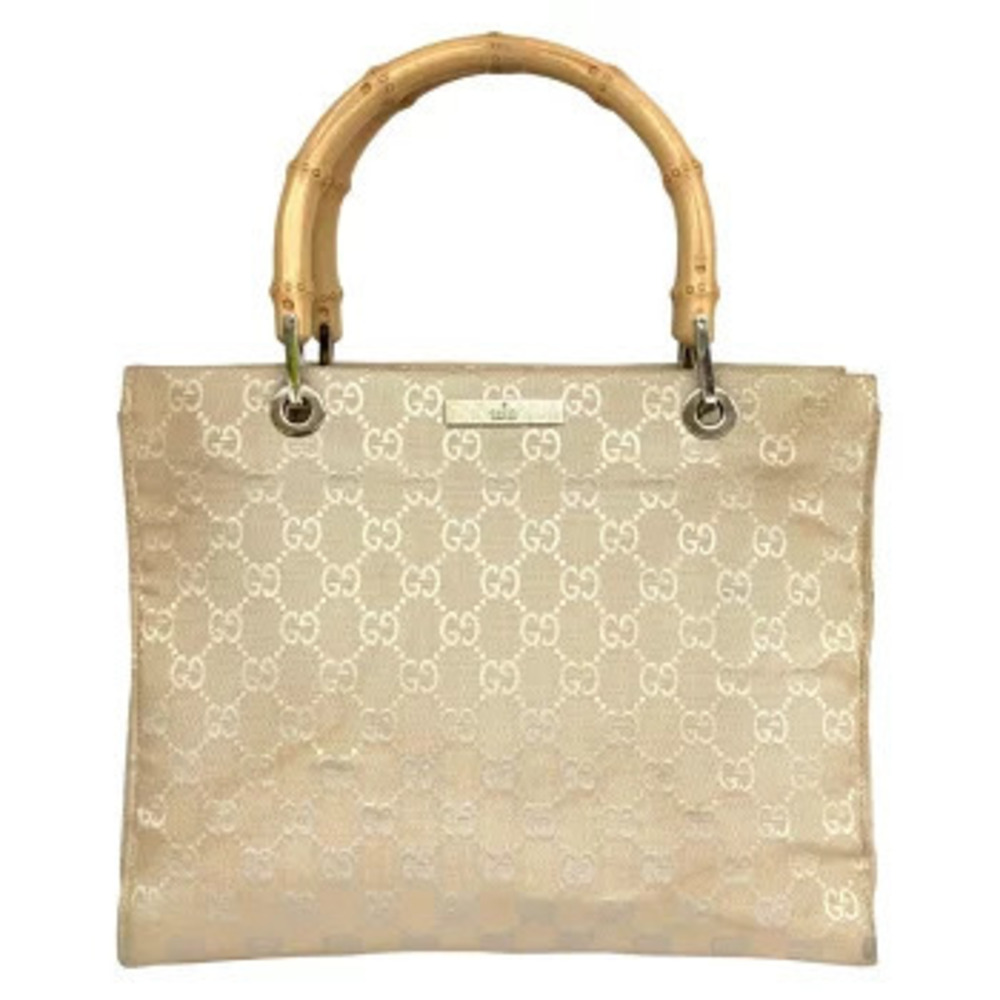 Gucci Bamboo Handbag GG Canvas Ivory White Beige Cream